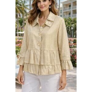 Lilly Pulitzer Three Sisters Jacket XL Gold Metallic Ruffle Hem NWT Palm Beach